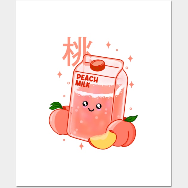 Kawaii Fruity Peach Milk Wall Art by Kimprut